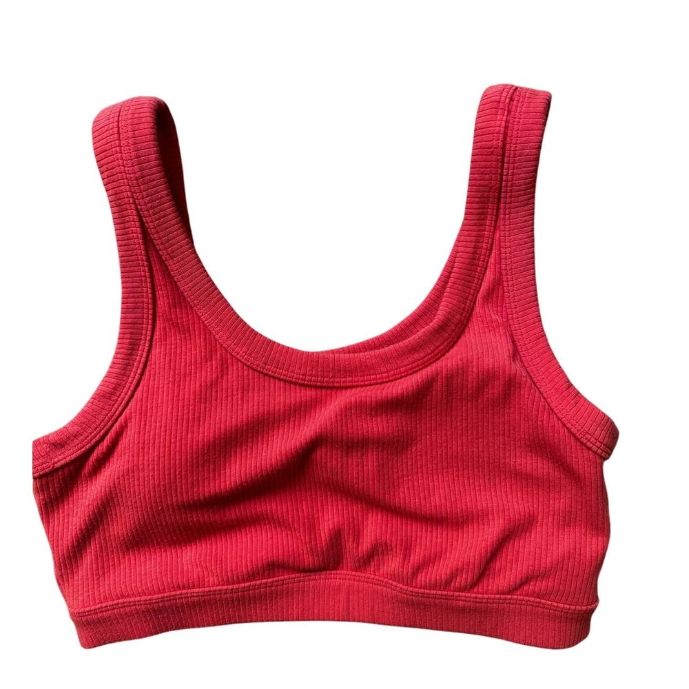 Alo | Orange Ribbed Scoop Neck Yoga Sports Bra | Size Large